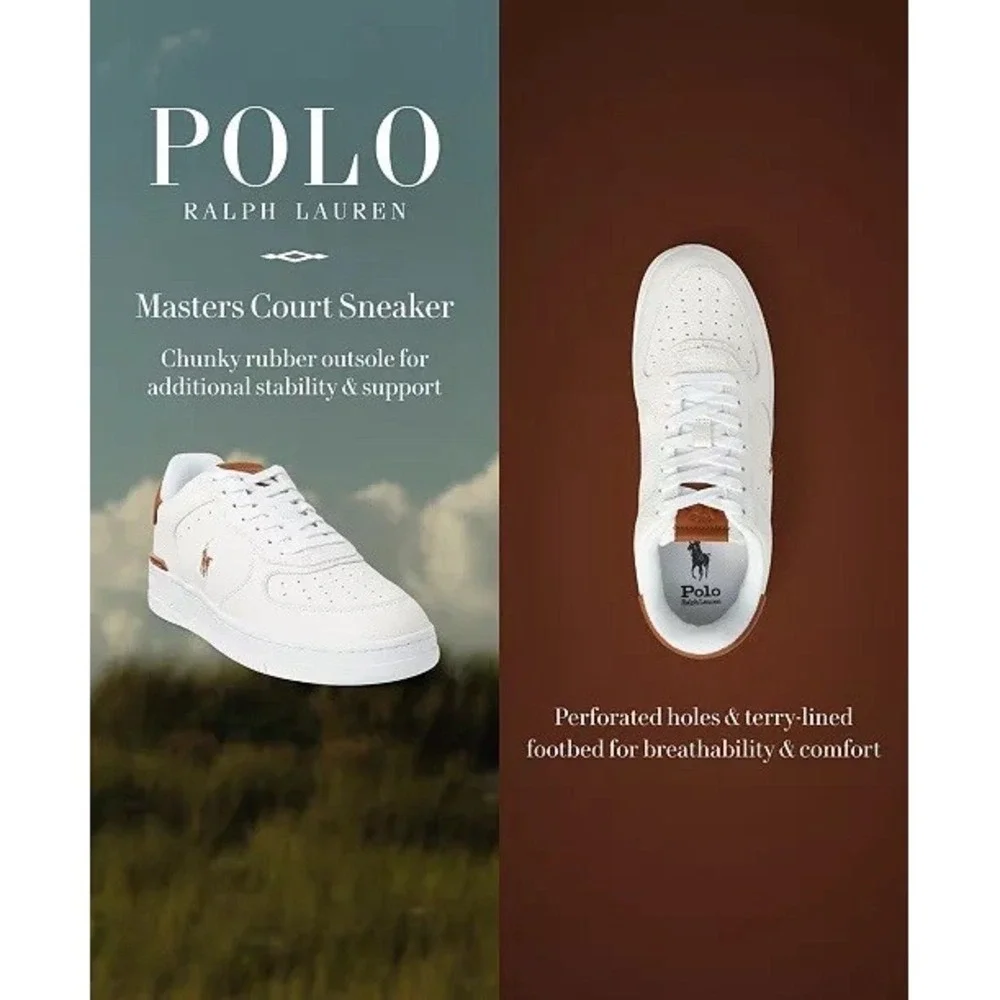 Polo Ralph Lauren Masters Court Leather Sneaker Deckwash White/Tan Men's US 8